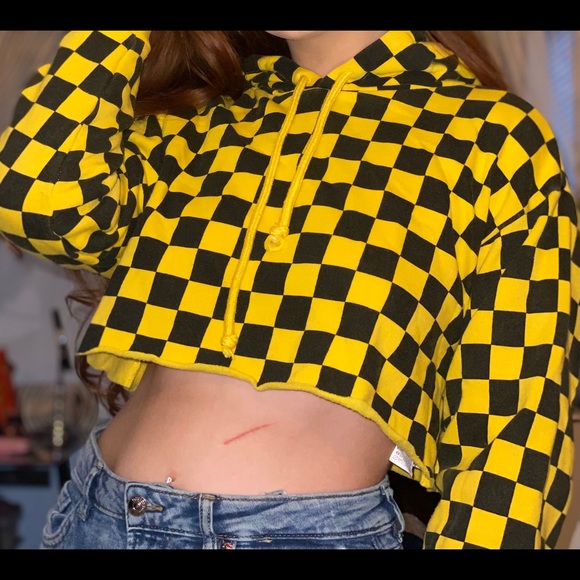 black and yellow checkered hoodie
